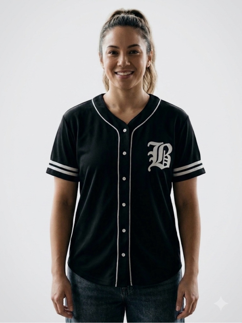 Flirtitude Active Women’s Black Brooklyn Baseball Jersey L (A798)